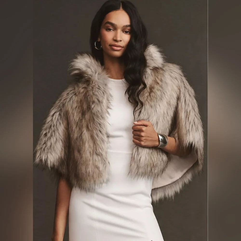 LOFT Luxurious Faux Fur Cape-Great For Formal Occasions!! BLACK Available Only!! - Picture 1 of 9